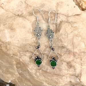 Chrome Diopside Hamsa hand drop earrings NWT